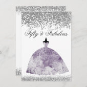 Paarse dress Glitter 50th Birthday Invite Kaart (Voorkant / Achterkant)