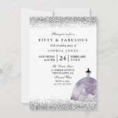Paarse dress Glitter 50th Birthday Invite Kaart (Achterkant)