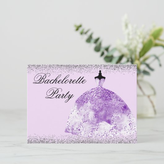 Paarse Dress Glitter Bachelorette Kaart (Staand voorkant)