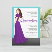 Paarse dress Tiara Turquoise Quinceañera Kaart (Staand voorkant)