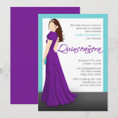 Paarse dress Tiara Turquoise Quinceañera Kaart (Voorkant / Achterkant)