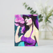 Paarse Dress Woman Briefkaart (Staand voorkant)