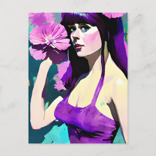 Paarse Dress Woman Briefkaart