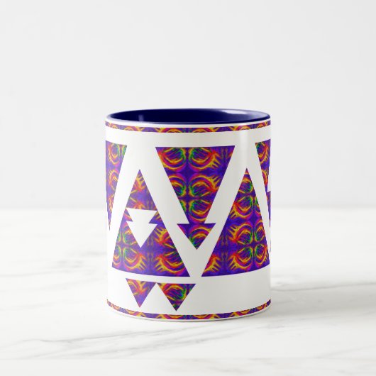 Paarse driehoeken en pijlen tweekleurige koffiemok (Center)