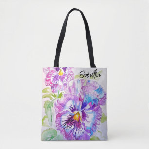 Paarse driekleur Viooltjes Watercolor Kunst Boodsc Tote Bag