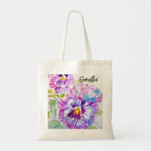 Paarse driekleur Viooltjes Watercolor Kunst Boodsc Tote Bag