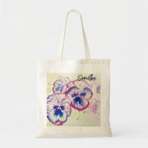 Paarse driekleur viooltjes waterverfschilderij tote bag