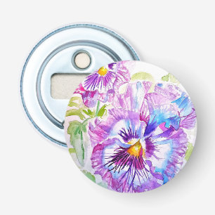 Paarse driekleurige viooltjes watercolor kunst cad button flesopener