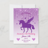 Paarse drift Glitter/Paarse Unicorn Birthday Kaart (Voorkant)
