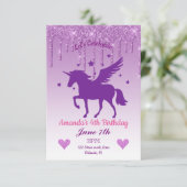 Paarse drift Glitter/Paarse Unicorn Birthday Kaart (Staand voorkant)