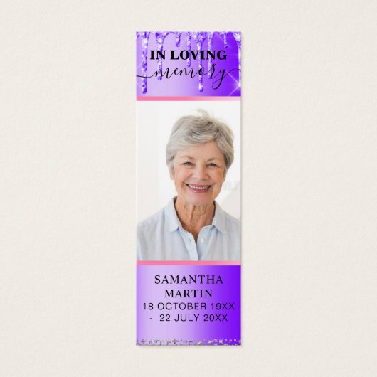 Paarse drift Memorial Funeral Bladwijzer Mini Visitekaartjes (Voorkant)