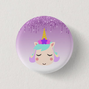 Paarse driften Glitter Floral Unicorn Ronde Button 3,2 Cm