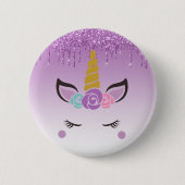 Paarse driften Glitter Floral Unicorn Ronde Button 5,7 Cm (Voorkant)