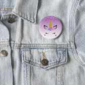 Paarse driften Glitter Floral Unicorn Ronde Button 5,7 Cm (In situ)