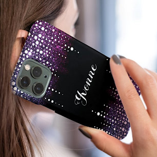 Paarse driften Glitter Rain Glamoureuze Ombre Name Case-Mate iPhone Case