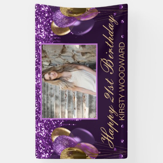 Paarse driftobballonnen en glitter-ballonnen op za spandoek (Verticaal)