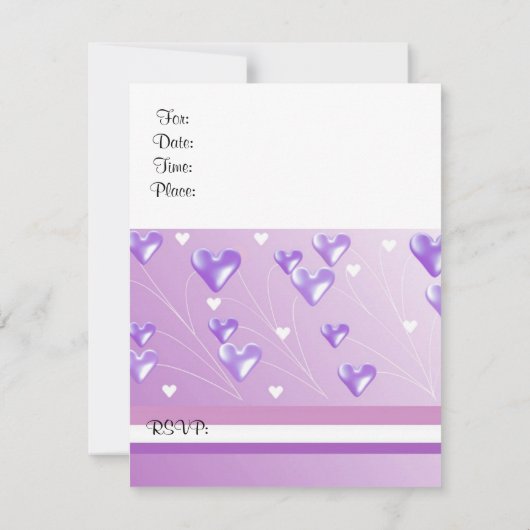 Paarse drijvende harten uitnodiging op feestdag (Achterkant)