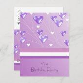 Paarse drijvende harten uitnodiging op feestdag (Voorkant / Achterkant)