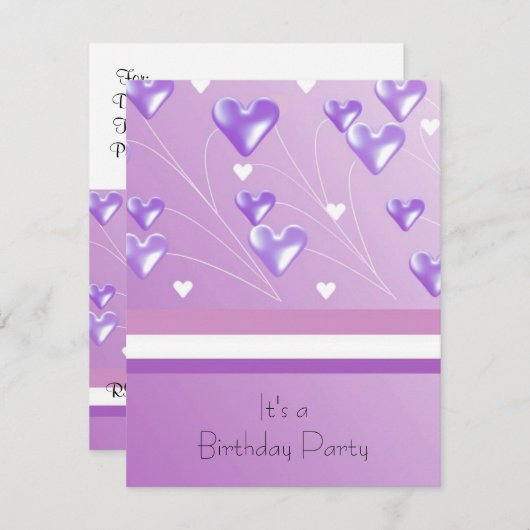 Paarse drijvende harten uitnodiging op feestdag (Voorkant / Achterkant)