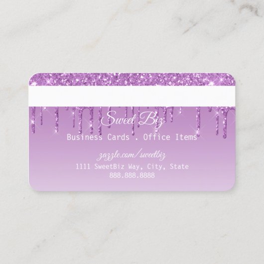 Paarse Drip Glitter-look-creditcard Visitekaartje (Achterkant)