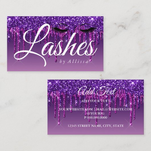 Paarse drip Glitter-look Lashes Visitekaartje (Voorkant / Achterkant)