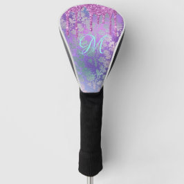 Paarse Drip Glitter, Monogram, Golf Head Hoesje Golfheadcover