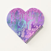 Paarse Drip Glitter Monogram iPad Smart Hoesje Notitieboek (Achterkant)
