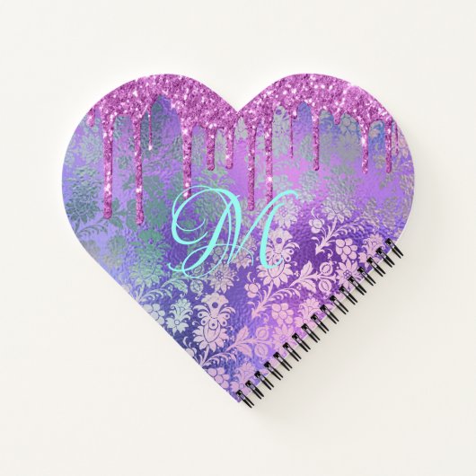Paarse Drip Glitter Monogram iPad Smart Hoesje Notitieboek (Achterkant)