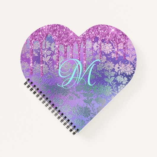 Paarse Drip Glitter Monogram iPad Smart Hoesje Notitieboek (Voorkant)