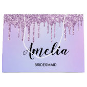 Paarse dripglitter Persoonlijke bridesmaïden Groot Cadeauzakje (Voorkant)