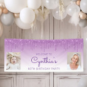 Paarse dripingelen Glitter Twee Foto 60e verjaarda Spandoek