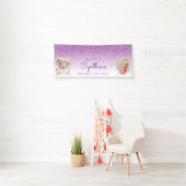 Paarse dripingelen Glitter Twee Foto 60e verjaarda Spandoek (Insitu)
