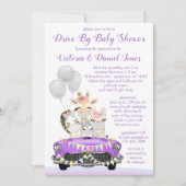 Paarse Drive Door Baby shower Leuke Dieren In Auto Kaart (Voorkant)