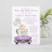 Paarse Drive Door Baby shower Leuke Dieren In Auto Kaart (Staand voorkant)