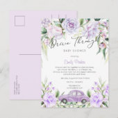 Paarse Drive-Through Waterverf Bloemenkraamfeest v Uitnodiging Briefkaart (Voorkant / Achterkant)