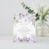 Paarse Drive-Through Waterverf Bloemenkraamfeest v Uitnodiging Briefkaart (Staand voorkant)