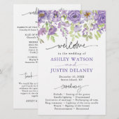 Paarse dromen stijlvol floral Wedding Program (Voorkant / Achterkant)