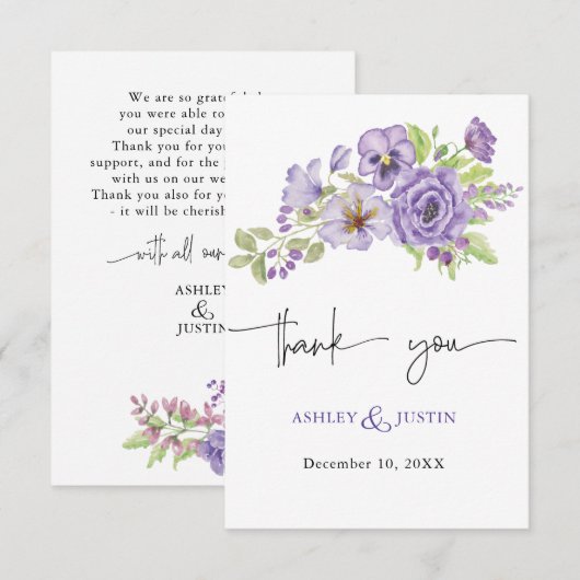 Paarse dromen stijlvolle bloemen Dank je wel (Voorkant / Achterkant)