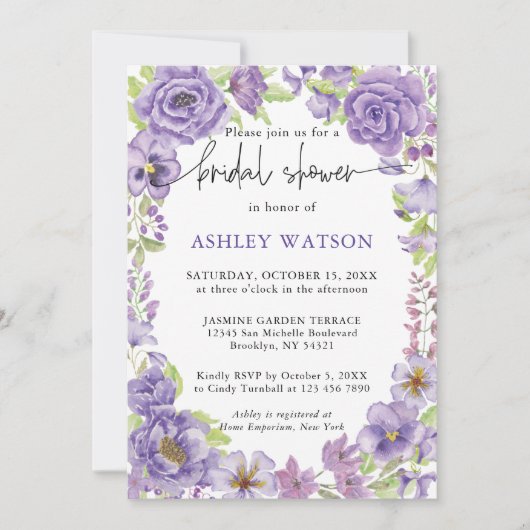 Paarse dromen stijlvolle bridal Shower Uitnodiging (Voorkant)