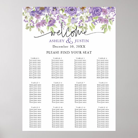Paarse dromen stijlvolle floralen poster (Voorkant)
