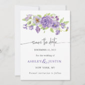Paarse dromen stijlvolle trouwbloemen save the date (Voorkant)
