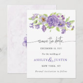 Paarse dromen stijlvolle trouwbloemen save the date (Voorkant / Achterkant)