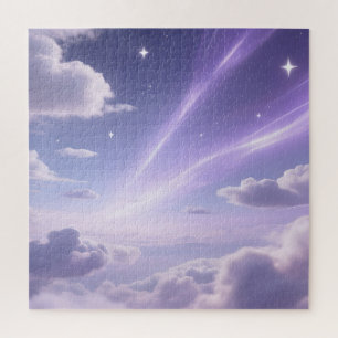 Paarse Dromerige Lucht Aurora Wolken Sterren Legpuzzel