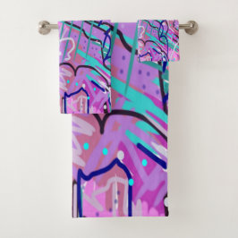 Paarse droomexpressieve Abstracte afdruk Bad Handdoek