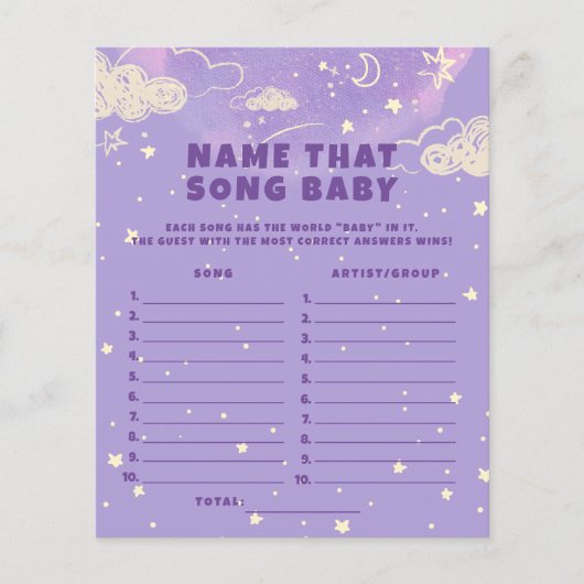Paarse droomnaam die het Song Baby shower Game (Voorkant)