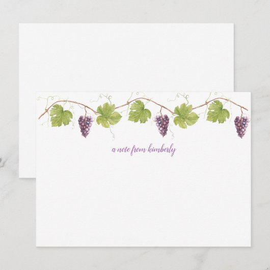 Paarse druiven, bladeren en grammen van druiven notitiekaartje (Voorkant / Achterkant)