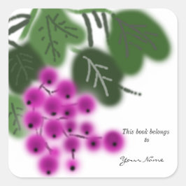 paarse druiven en groene bladeren vierkante sticker