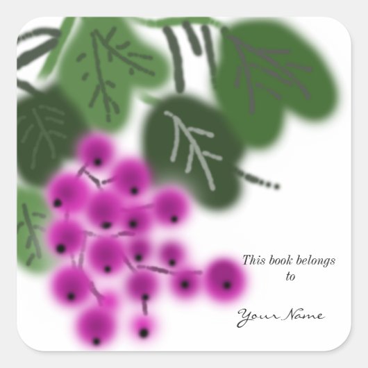 paarse druiven en groene bladeren vierkante sticker (Voorkant)