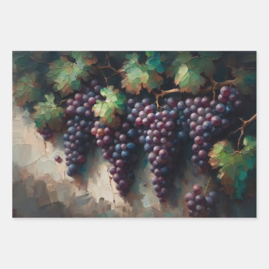 Paarse druiven en wijnstokolieverfschilderij Decou Inpakpapier Vel (Voorkant 2)