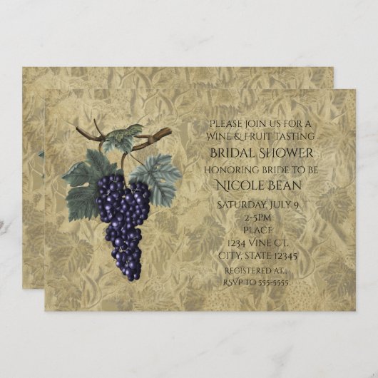 Paarse Druiven Fruit Wijn Proeverij Feestuitnodigi Kaart (Voorkant / Achterkant)
